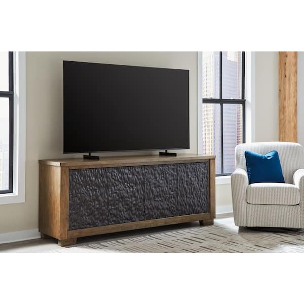 Rosswain Brown/Black TV Stand Fits TV's up to 92 in. with Adjustable Shelves and Cabinet