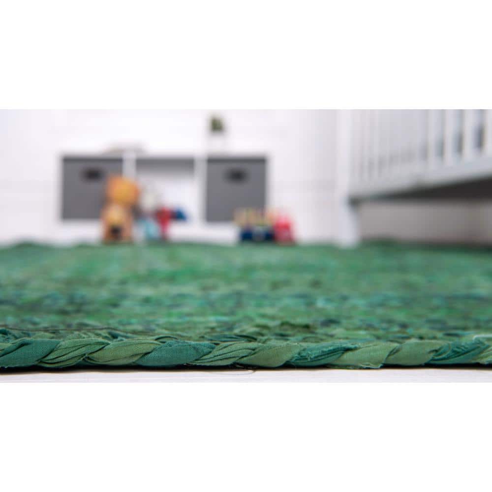 Handmade Eco-Conscious Braided Cotton 3x5 Oval Rug in Green and Turquoise