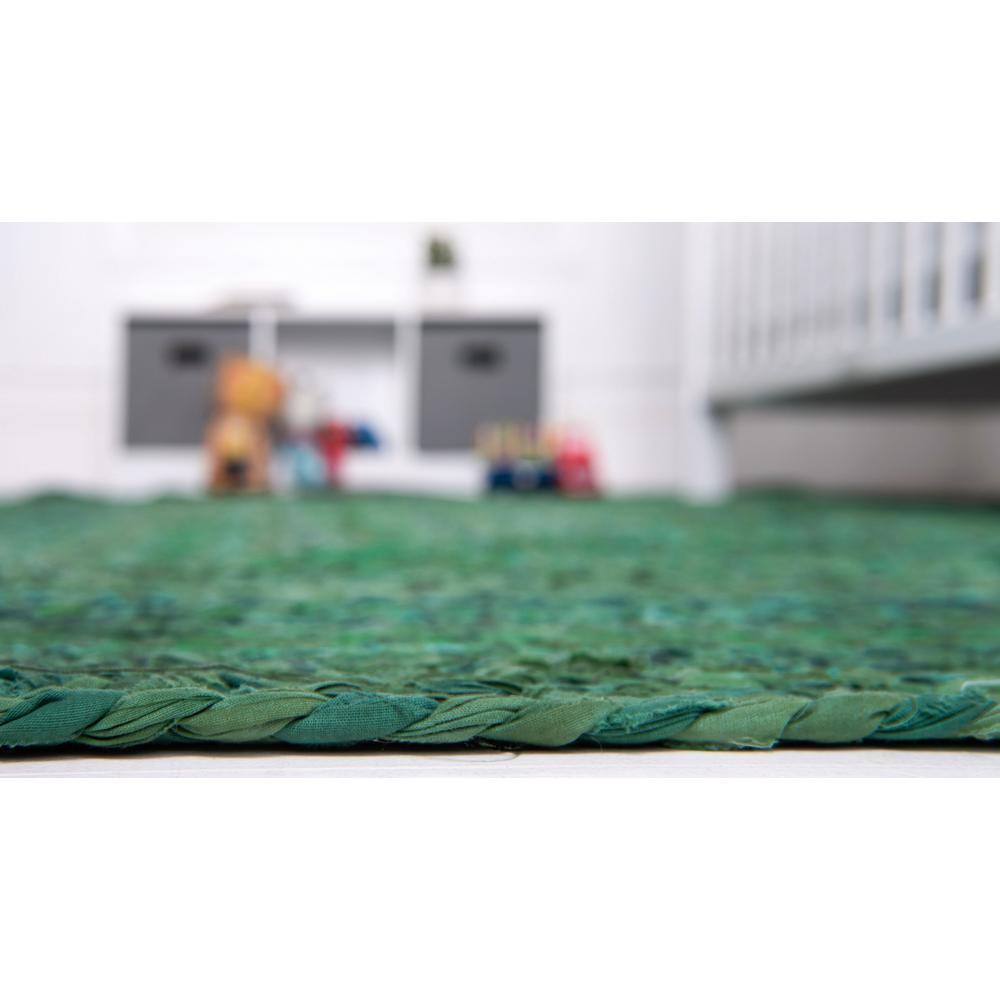 Handmade Braided Chindi 8 ft Round Rug in Green and Turquoise