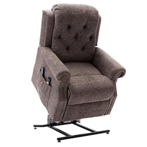 Brown Elderly Soft Chenille Fabric Power-Lift Recliner with 8-Point Massage and Remote Control