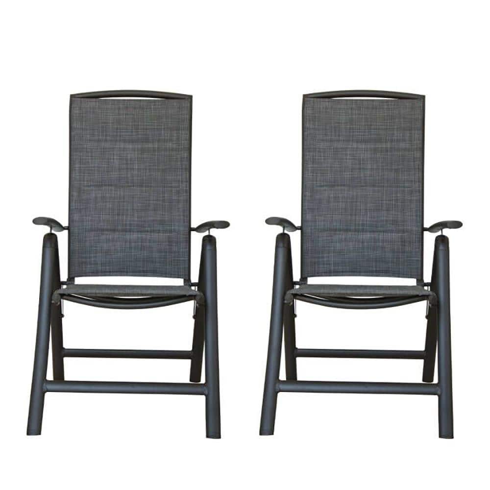 Dark Gray Aluminum Folding Dining Armchairs with High Backrest, Set of 2