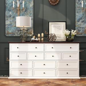 White 12-Drawer Wood 61 in. W Chest of Drawer Vintage Style Sideboard Console Table