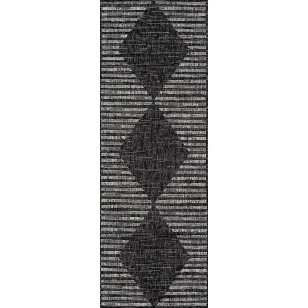 Charcoal Geometric Easy-Care Synthetic Indoor/Outdoor Runner Rug