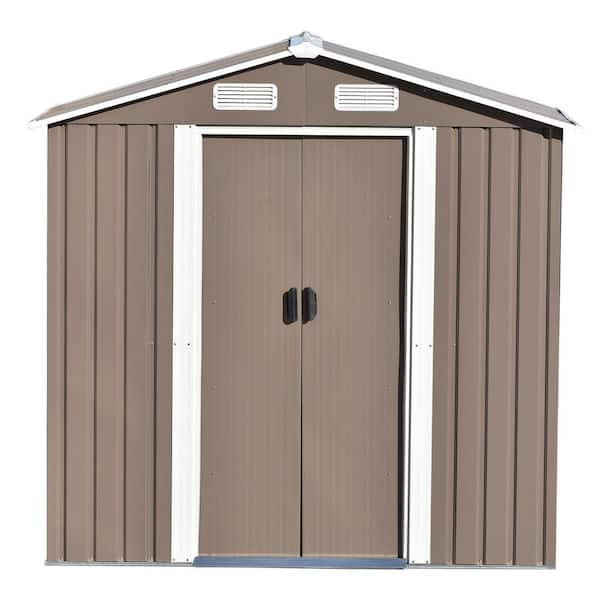 Unbranded 6 ft. W x 4 ft. D Brown Metal Storage Shed with Lockable Door, Tool Cabinet with Vents and Foundation (48 sq. ft.)