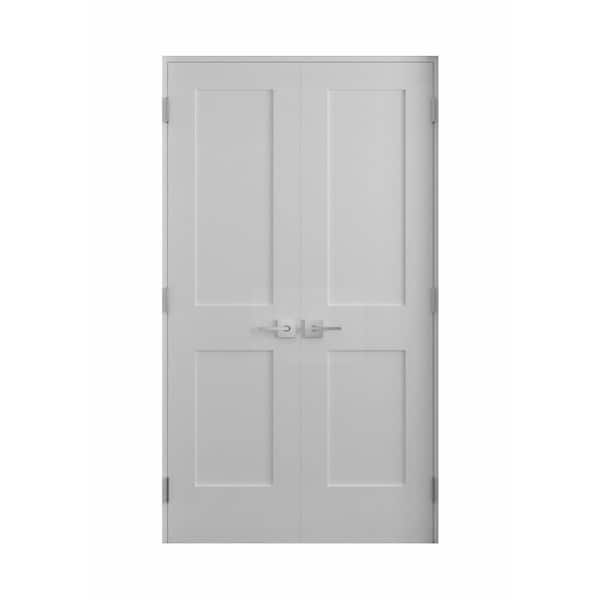 RESO 36 in. x 80 in. Bi-Parting Solid Core White Primed Composite Double Prehung French Door Catch Ball and Satin Hinges
