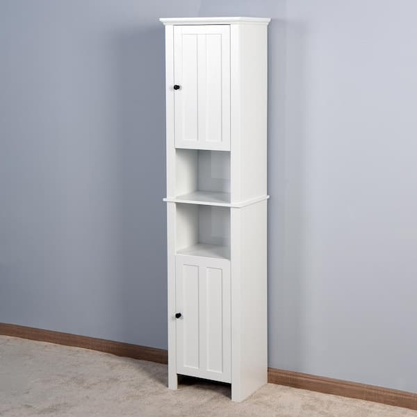 15.74 in. W x 11.8 in. D x 64.96 in. H White Narrow Height Slim Tall Linen Cabinet