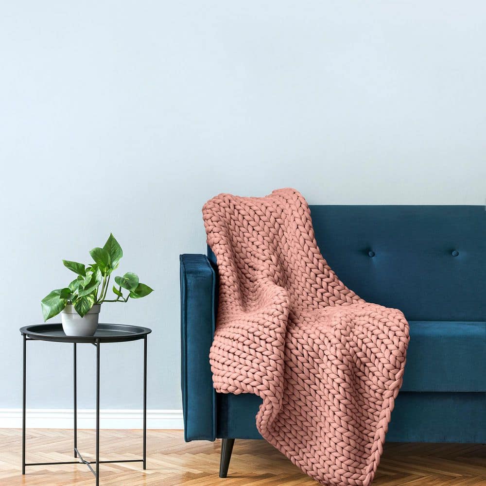 Luxurious Chunky Knit Mauve Wool Baby Throw 50"x40"