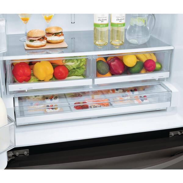 Lg Electronics 26 2 Cu Ft French Door Smart Refrigerator With Glide N Serve And Wi Fi Enabled In Printproof Black Stainless Steel Lfxs26973d The Home Depot