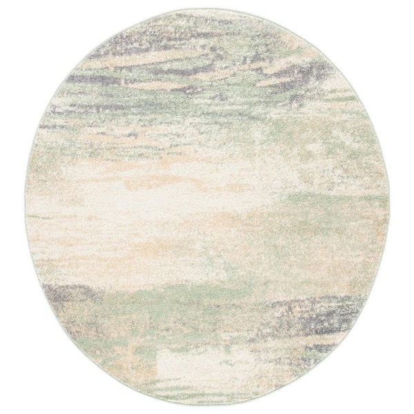 Adirondack Ivory/Sage 5 ft. x 8 ft. Solid Color Distressed Oval Area Rug