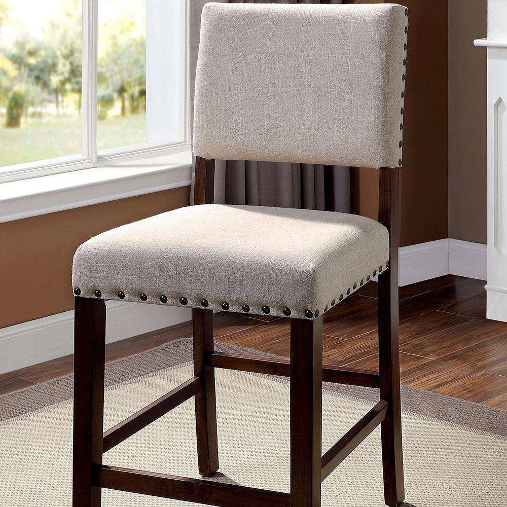 Glenbrook Cream Linen & Brown Cherry Wood Counter Stools, Set of 2