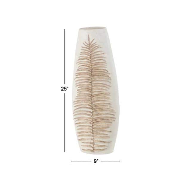 Bohemian White Leaf Polystone Floor Vase 9" x 25"