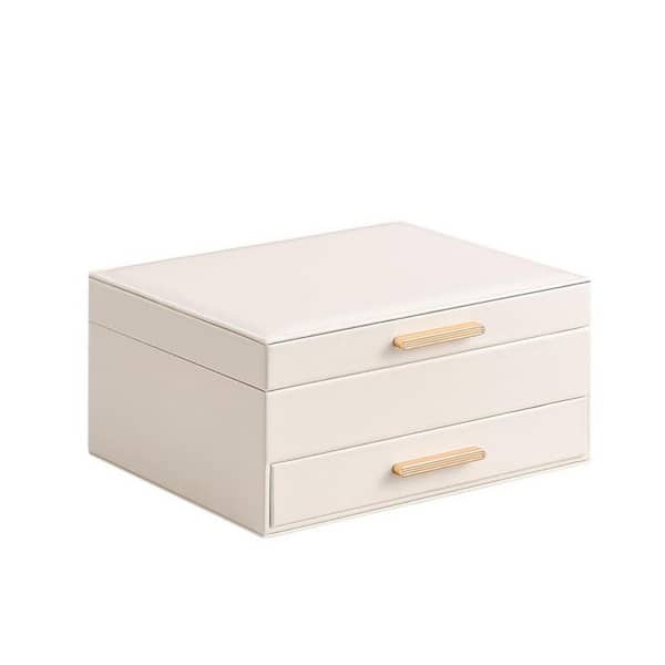 Jewelry Box Organizer 2 Layer Beige Faux Leather Jewelry Box