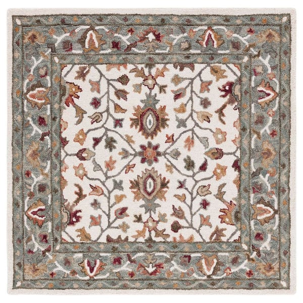 Aspen 5 ft. x 5 ft. Ivory/Gray Garden Border Square Area Rug