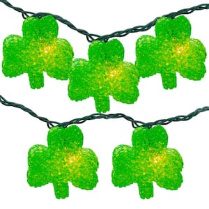Set of 10 Clear Incandescent Light St Patrick's Day Irish Shamrock Holiday Lights with Green Wire