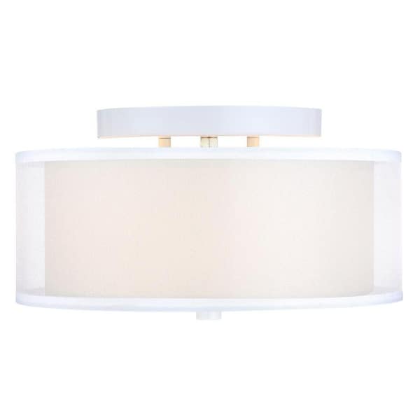 Avex 11.9 in. 2-Light White Semi-Flush Mount with Frosted Glass Shade and No Bulbs Included
