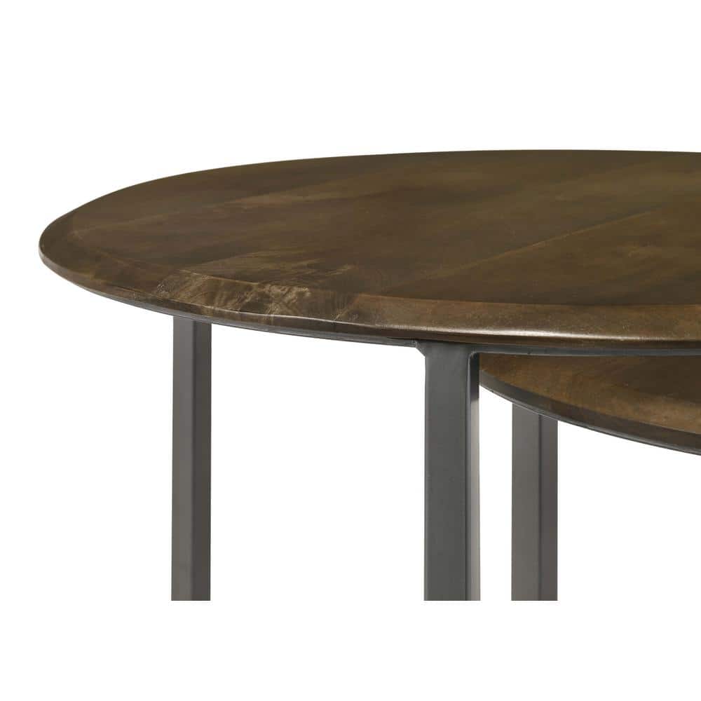Industrial Round Black and Brown Wood Metal Nesting Tables