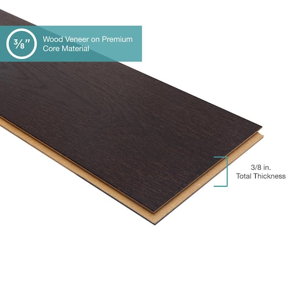 Pergo Defense+ Black Raven Oak 3/8 in. T x 7.5 in. W Click Lock Wire Brushed Engineered Hardwood Flooring (24.54 sq. ft./Case)