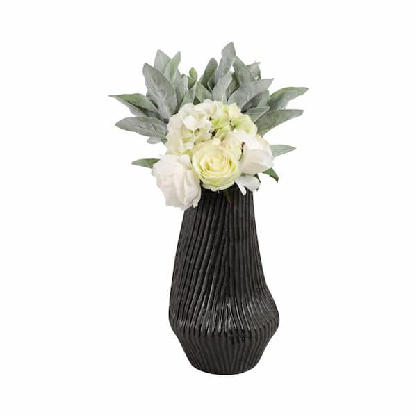 Liv & Skye 14.25 in. Black Ceramic Asymmetrical Cylinder