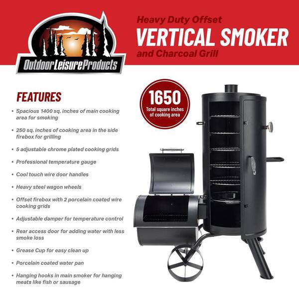 Outdoor Leisure Collection Charcoal Smoker in Black with 1650 sq