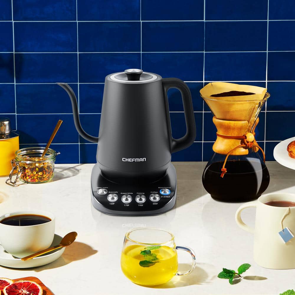 Chefman Black 0.8L Gooseneck Electric Kettle with Temperature Control