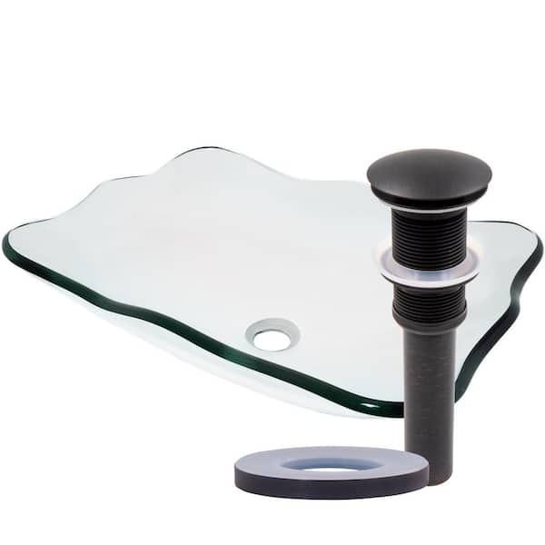 Novatto Elegante 20 in. Clear Glass Rectangular Vessel Sink with Drain in Oil Rubbed Bronze