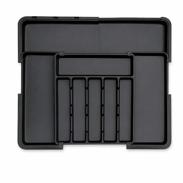 22 in x 19 in Black Expandable Silverware Organizer with 2 Removable Knife Blocks 6 to 9 Slot Cutlery Tray