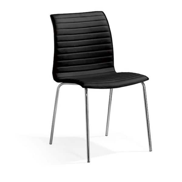 Benjara Set Black and Chrome Silver Faux Leather Dining Chair (Set of 4