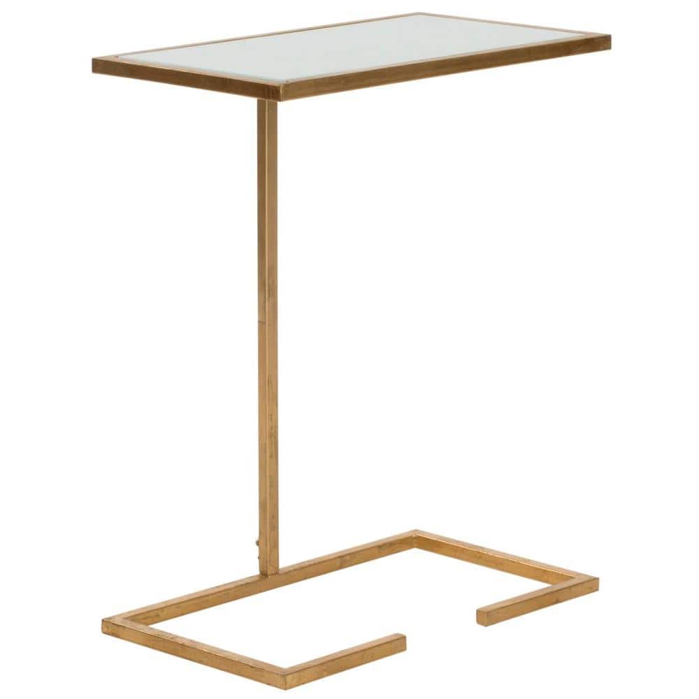 Chic Gold Leaf and White Glass Geometric Accent Table
