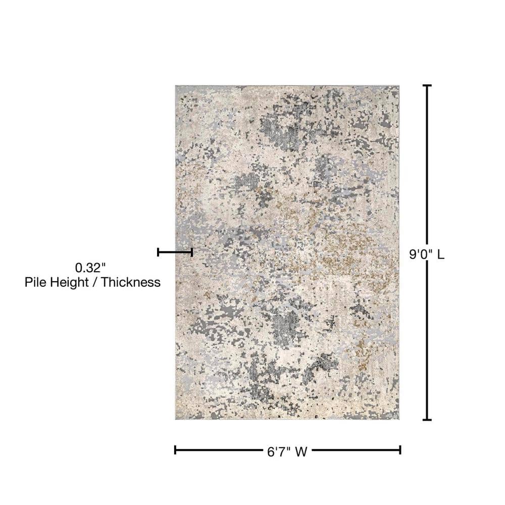 Gray Abstract Synthetic Easy Care Rectangular Area Rug 6'7" x 9'
