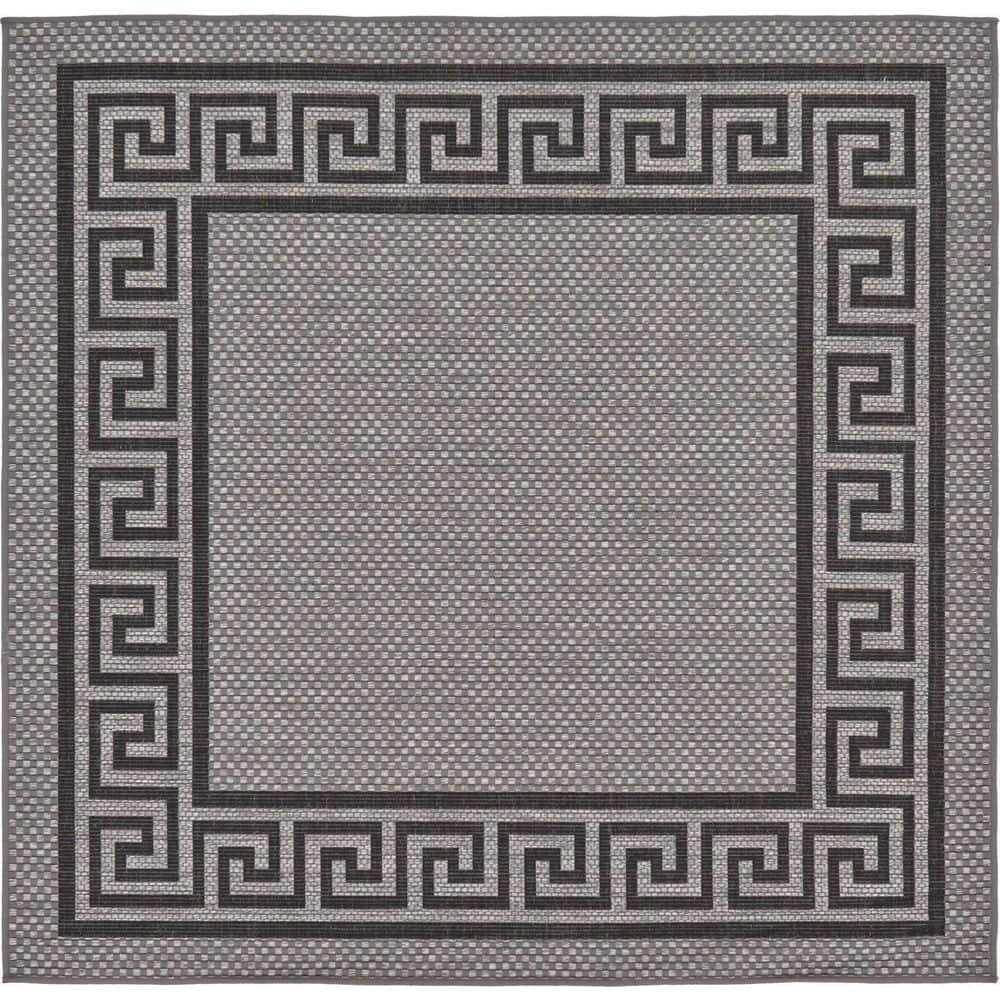 Square Gray Easy-Care Outdoor Polypropylene Rug