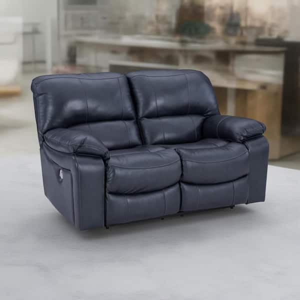 Benjara Leesa Ocean Blue Faux Leather Glider Power Recliner Chair with USB Port