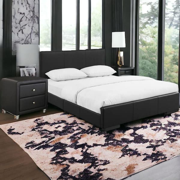Black Wood Frame King Panel Bed