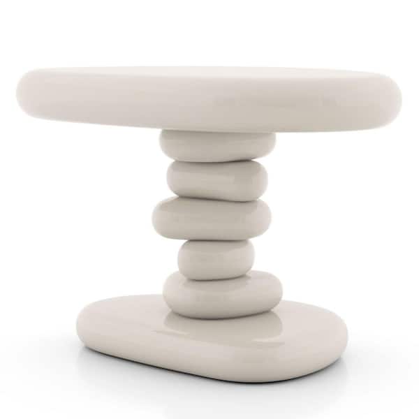 Brune 21.7 in. Cream Modern Oval High Gloss Low Profile MDF End Table