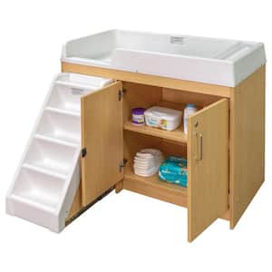 Laminate 47 in. W x 23.5 in. D x 37.5 in. H Toddler Walkup Changing Table Stairs (Left), Maple