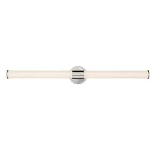 Trumann 36 in. 1-Light Brushed Nickel Vanity Light with White Shade