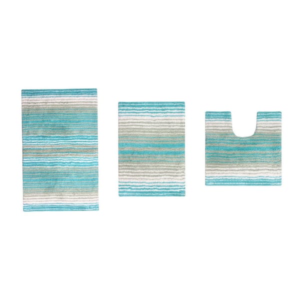 Gradiation Collection 100% Cotton Bath Rug, 3-Pcs Set with Contour, Turquoise