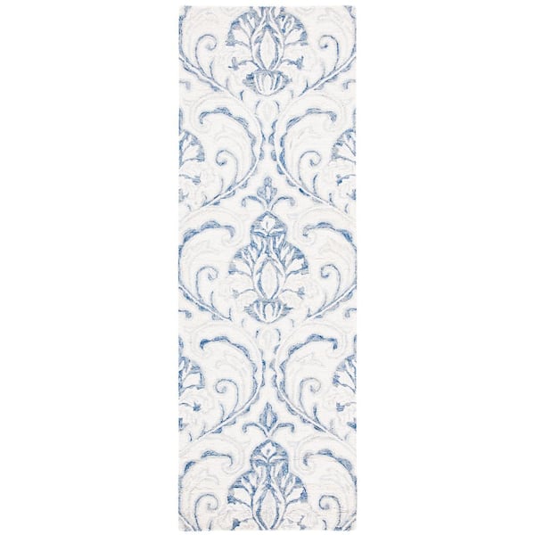 SAFAVIEH Micro-Loop Ivory/Blue 2 ft. x 5 ft. Trellis Medallion Runner Rug