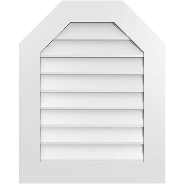 Ekena Millwork 24 in. x 30 in. Octagonal Top Surface Mount PVC Gable Vent: Decorative with Standard Frame