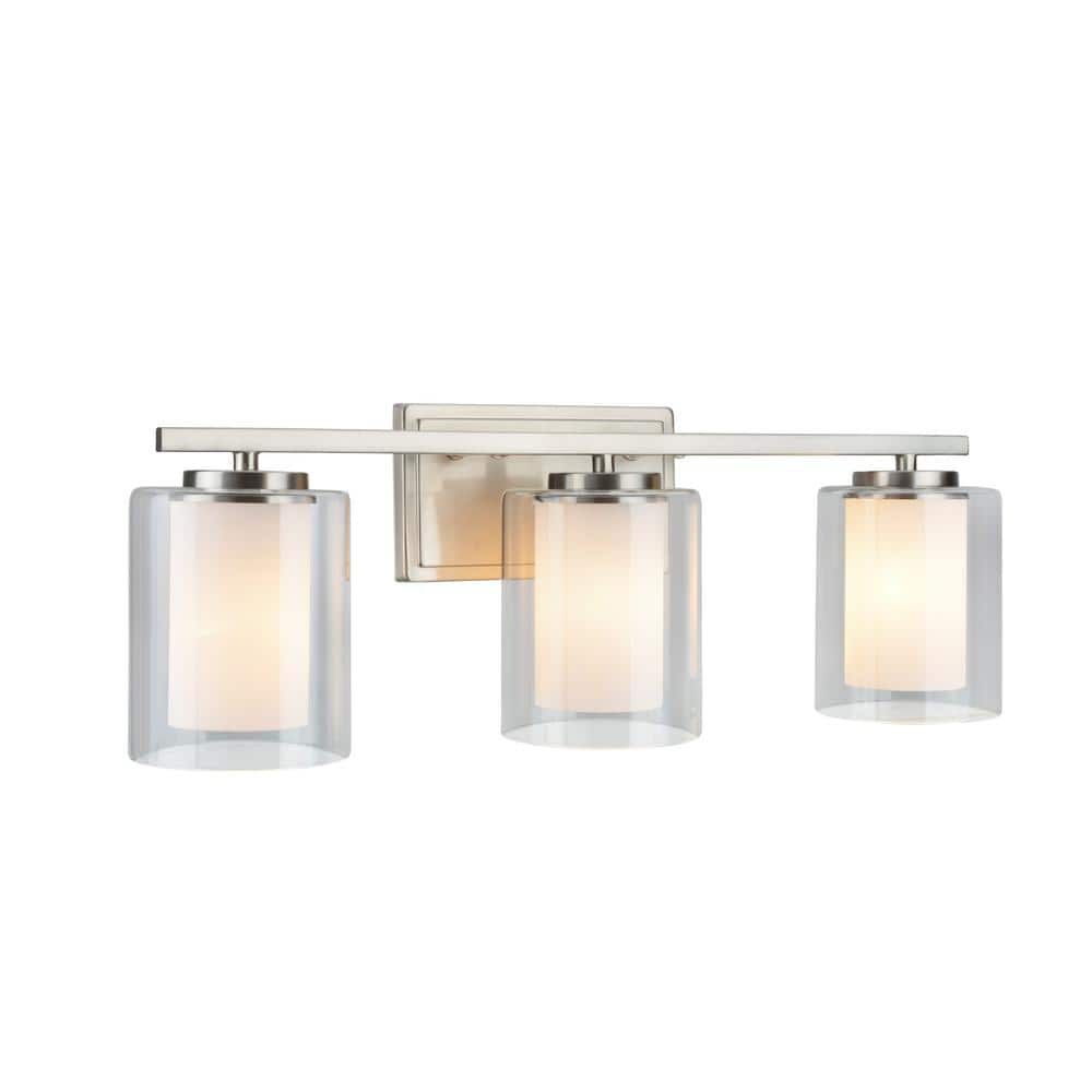 Satin Nickel Cylinder Bathroom Vanity Light with Clear Glass Shade