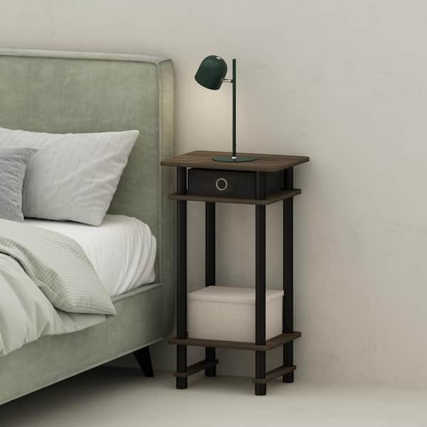 Furinno Turn-N-Tube Columbia Walnut/Black/Dark Brown 1 Drawer 15.55in W Nightstands