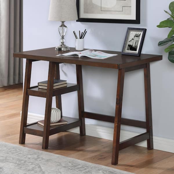 Noble House Rina 42 in. Rectangular Espresso Rubber Wood Desk with Shelves