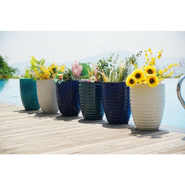 16.54 in. Round Cyan Ceramic Flower Pot with Drainage Hole-Frost and Weather Resistant