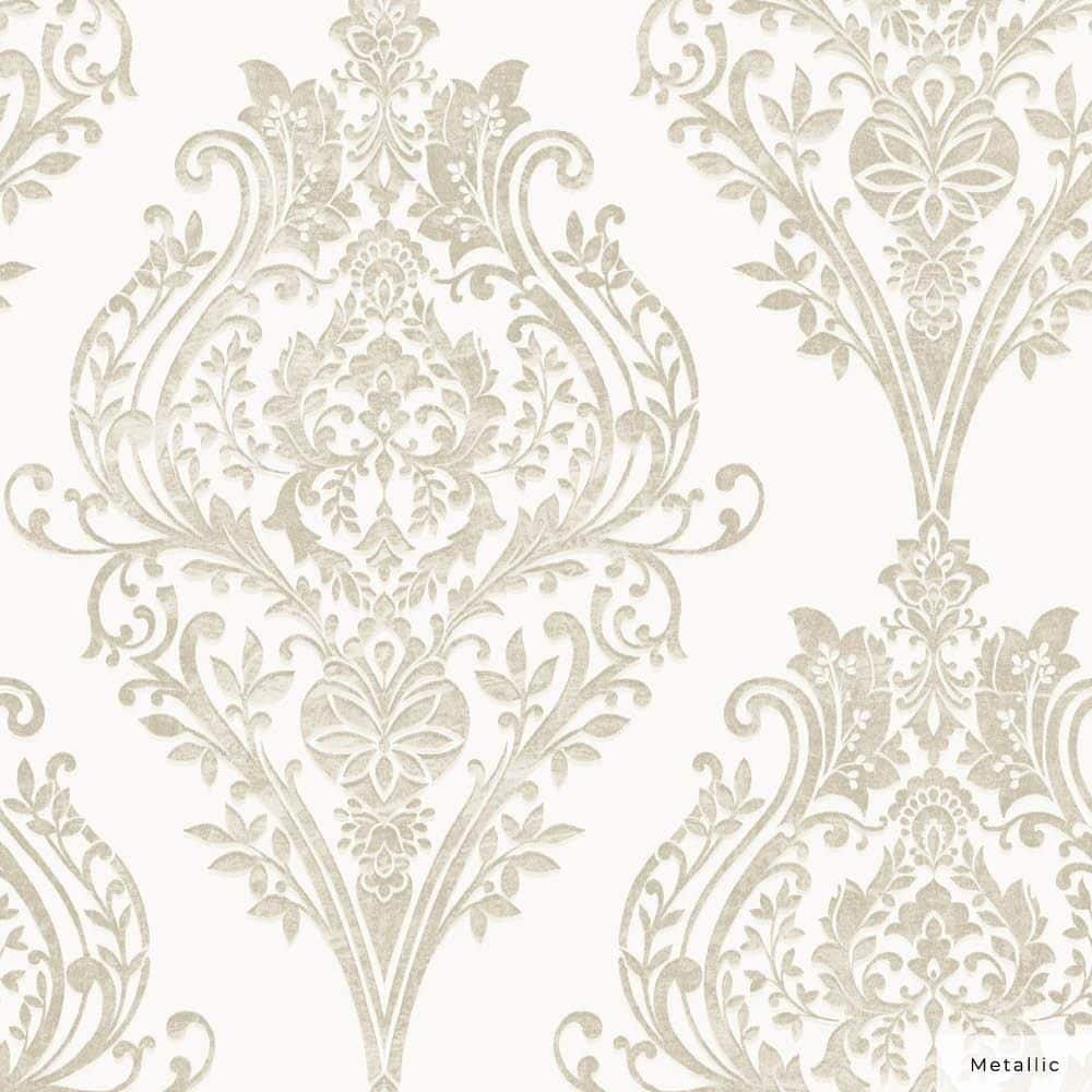 Champagne Damask Non-Pasted Repositionable Wallpaper Roll