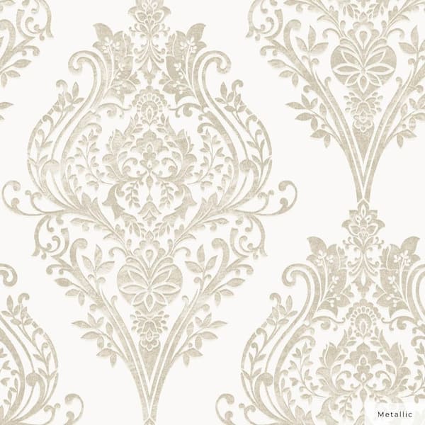Tempaper Metallic Champagne Estate Damask Unpasted Wallpaper Roll (Covers 56 sq. ft.)
