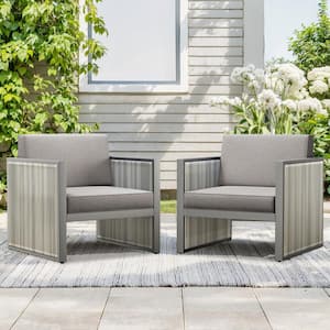 Modern Industrial Porch Light Beige Wicker Outdoor Lounge Chair with Olefin Dark Gray Cushions (2-Pack)