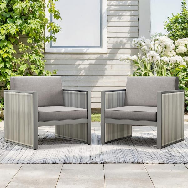 moosprr Modern Industrial Porch Light Beige Wicker Outdoor Lounge Chair with Olefin Dark Gray Cushions (2-Pack)