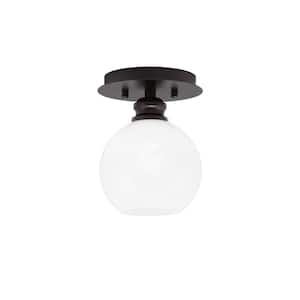 Albany 1-Light 6 in. Espresso Semi-Flush with White Marble Glass Shade