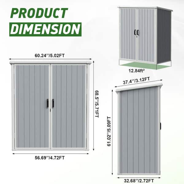 Sizzim 5 ft. W x 3 ft. D Gray Outdoor Storage Plastic Resin Shed