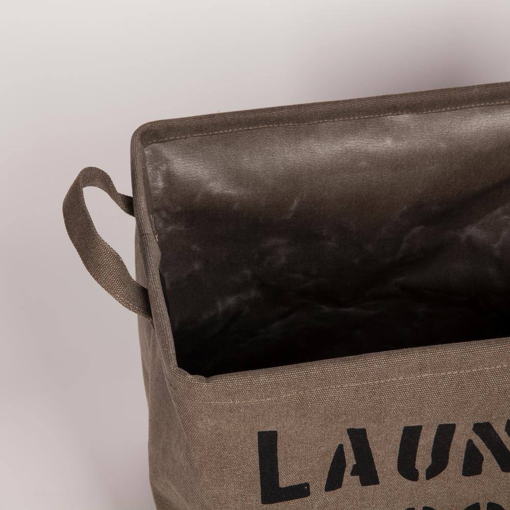 Khaki Green Collapsible Canvas Laundry Basket with Handles