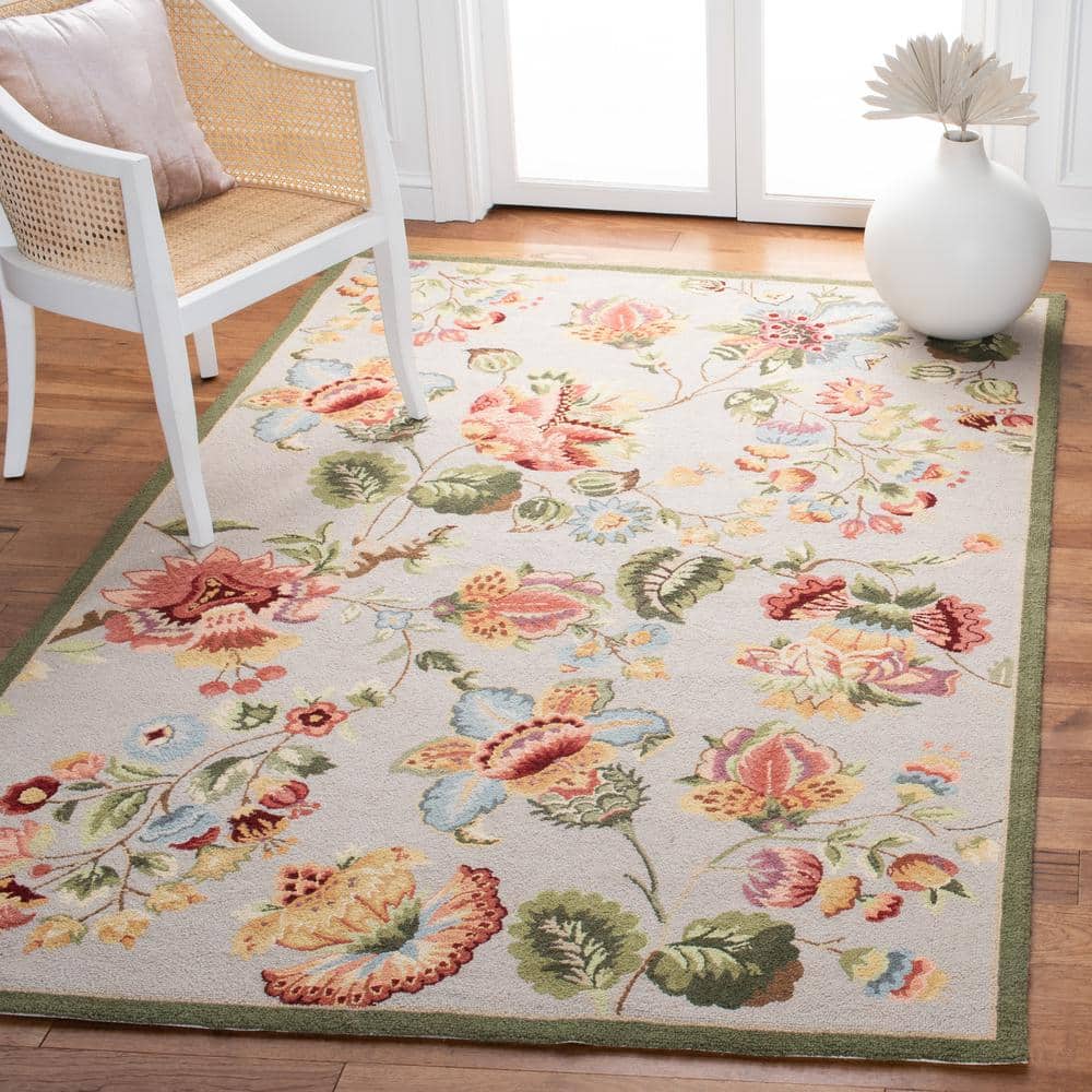 Sage Floral Tufted Handmade Wool Rectangular Accent Rug - 20"x4"